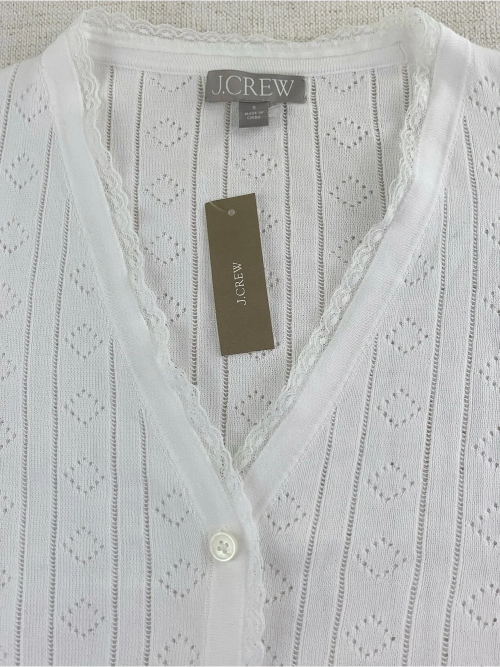 J Crew New Pointelle short-sleeve V-neck cardigan in premium ultra-fine cotton